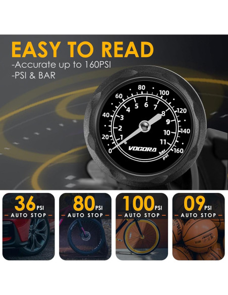 Bomba de Bicicleta VOGORA con Manómetro, Portátil, Doble Válvula