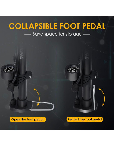 Bomba de Bicicleta VOGORA con Manómetro, Portátil, Doble Válvula