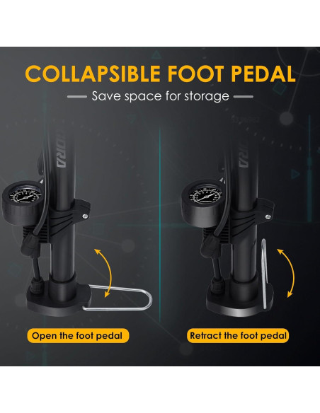 Bomba de Bicicleta VOGORA con Manómetro, Portátil, Doble Válvula