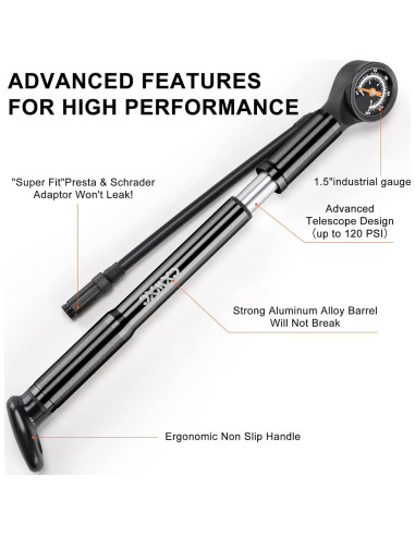 Bomba de Bicicleta Portátil CXWXC Mini con Manómetro 120 PSI