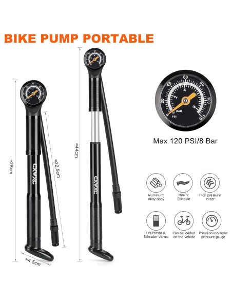 Bomba de Bicicleta Portátil CXWXC Mini con Manómetro 120 PSI