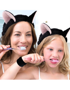 Diadema de Orejas de Gato FASOTY - Conjunto Spa 3PCS Negro 2