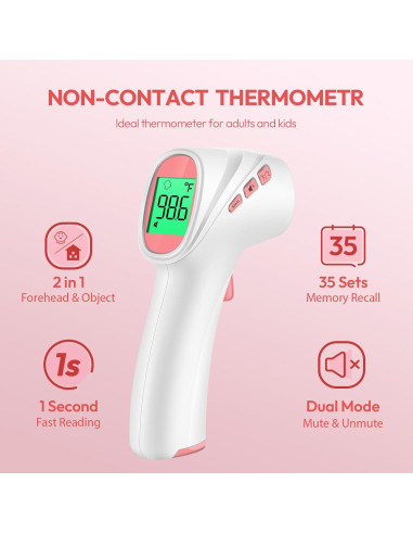 Termómetro Digital Sin Contacto Viproud Rosa - Alarma de Fiebre