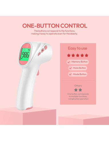 Termómetro Digital Sin Contacto Viproud Rosa - Alarma de Fiebre