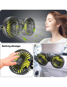 Ventilador de Coche USB Wowok Doble Cabeza 3 Velocidades 388g 2