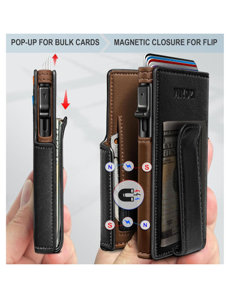 Billetera delgada para hombres RFID con clip y bolsillo monedas