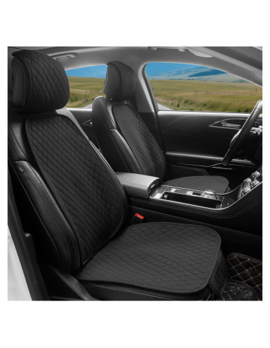 Fundas de Asiento de Coche DECKALY Lino Transpirables 2Pack Negro