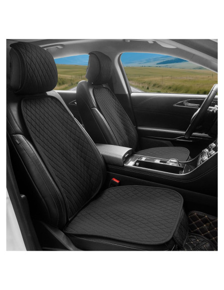 Fundas de Asiento de Coche DECKALY Lino Transpirables 2Pack Negro