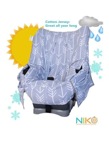 Cubierta de Asiento de Auto Infantil Niko Easy-Wash - Algodón Jersey Flechas Grises - Ajuste Universal