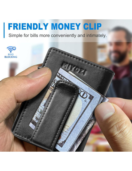 Billetera delgada para hombres RFID con clip y bolsillo monedas