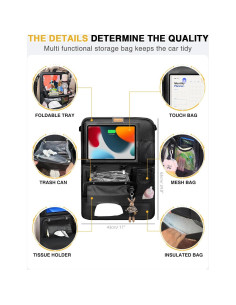 Organizador de Asiento Trasero de Coche Drsvabze - 2 Piezas con Soporte para Tableta y Bandeja Plegable 2