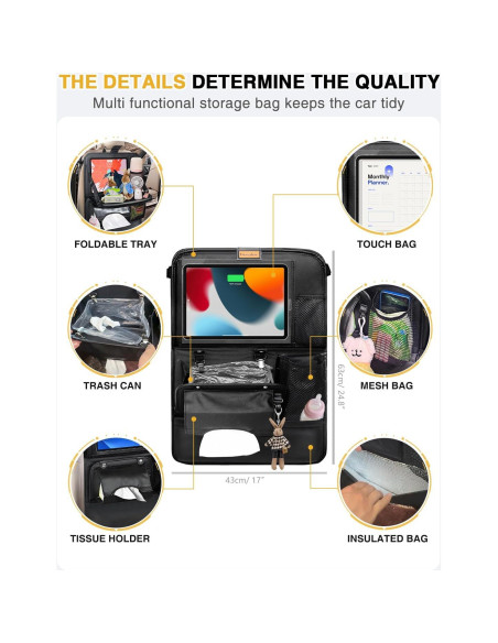 Organizador de Asiento Trasero de Coche Drsvabze - 2 Piezas con Soporte para Tableta y Bandeja Plegable