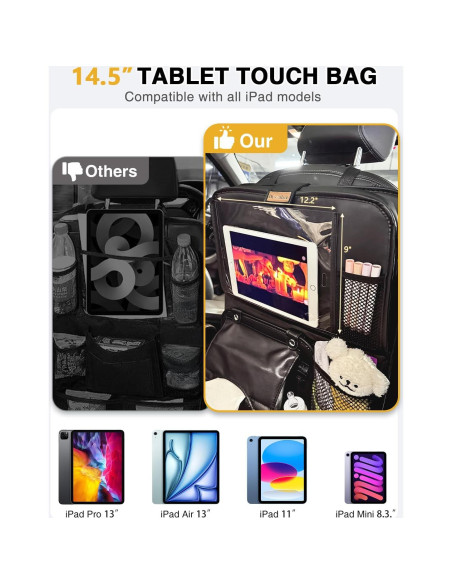 Organizador de Asiento Trasero de Coche Drsvabze - 2 Piezas con Soporte para Tableta y Bandeja Plegable