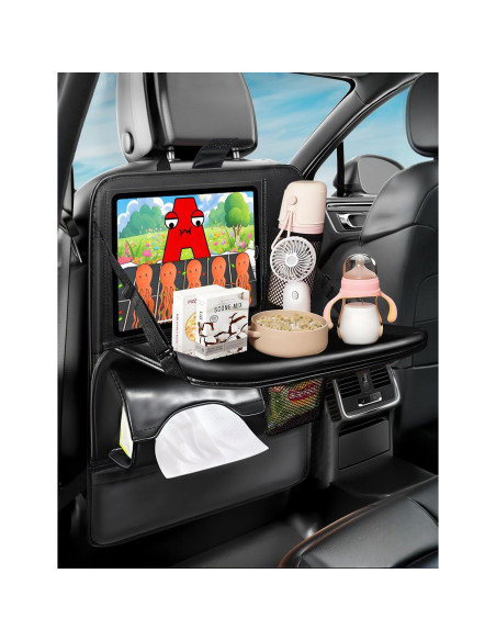 Organizador de Asiento Trasero de Coche Drsvabze - 2 Piezas con Soporte para Tableta y Bandeja Plegable