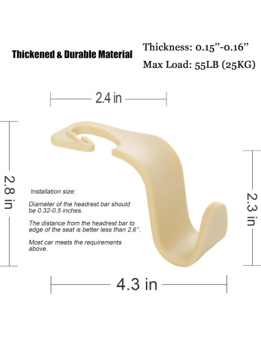 Gancho para Reposacabezas de Coche Amooca - 4 Piezas Beige