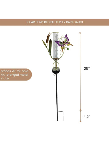 Medidor de Lluvia Solar LED Bits y Piezas Mariposa 63.5 cm