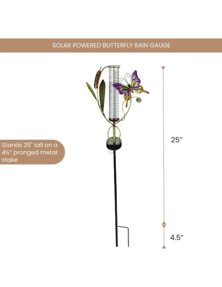 Medidor de Lluvia Solar LED Bits y Piezas Mariposa 63.5 cm