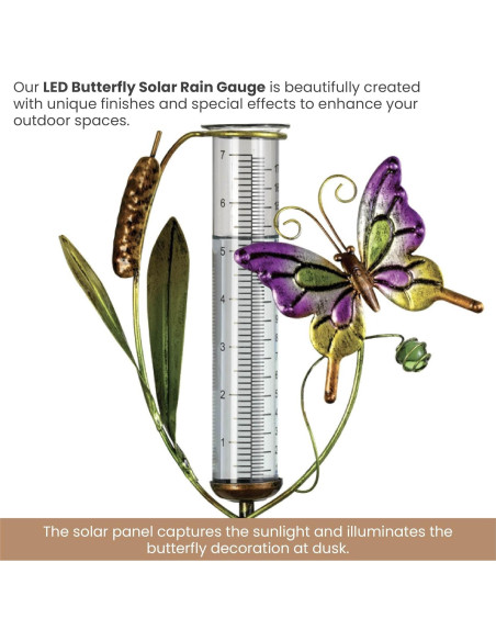 Medidor de Lluvia Solar LED Bits y Piezas Mariposa 63.5 cm