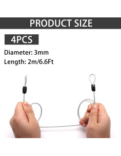 Cable de Seguridad ZHMEINA 2m x 3mm Acero Inoxidable 4Pcs 2