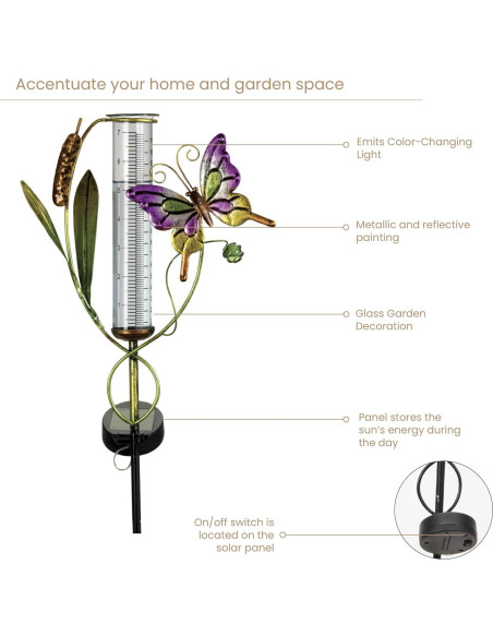 Medidor de Lluvia Solar LED Bits y Piezas Mariposa 63.5 cm