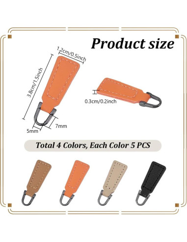 Tiradores de Cremallera PH PandaHall 20pcs 4 Colores 3.8x1.2cm