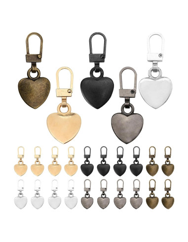 20 Tiradores de Cremallera Corazón Metal Badong Reemplazo