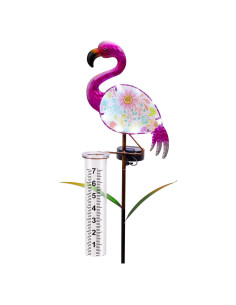Medidor de Lluvia Solar Flamingo Rosa con Luces LED 42"