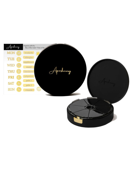 Estuche organizador de pastillas Aposhacary 7 compartimentos negro