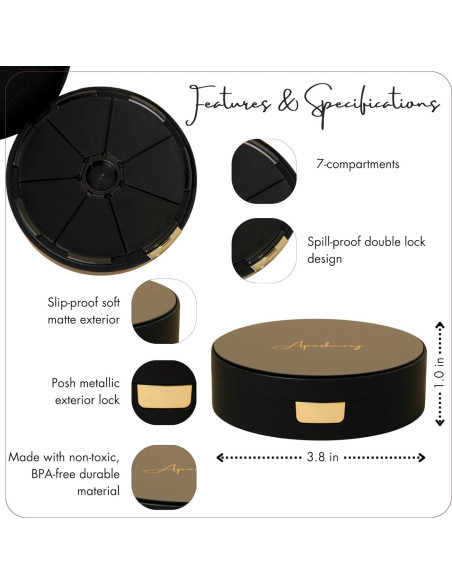 Estuche organizador de pastillas Aposhacary 7 compartimentos negro