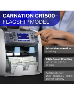 Contador de Billetes CARNATION CR1500 Multimoneda 1100/min 2