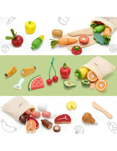 Conjunto de Comida de Juguete de Madera PairPear Frutas 3+ Años