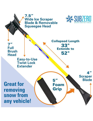 Escoba Extensible para Nieve SubZero 2610XM 132 cm con Squeegee