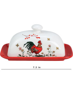 Plato de Mantequilla Cerámica Bicuzat Ovalado Vintage Gallo 2