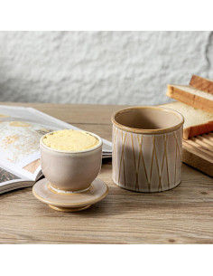 Crock de Mantequilla Cerámica HVH con Agua y Tapa 10.16 cm 2