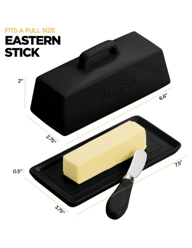 Juego de Plato de Mantequilla Cerámica Smart House Negro