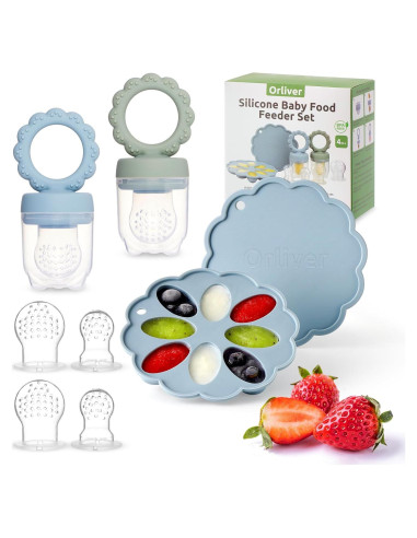 Conjunto de Moldes de Helado y Alimentador de Frutas para Bebés - Silicona 100% Alimentaria