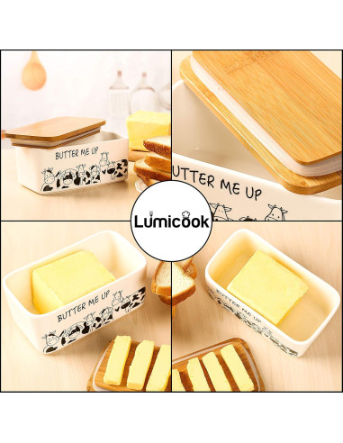 Plato de Mantequilla Lumicook con Tapa de Bambú Natural