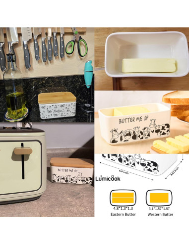 Plato de Mantequilla Lumicook con Tapa de Bambú Natural