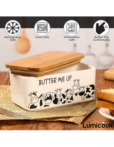 Plato de Mantequilla Lumicook con Tapa de Bambú Natural
