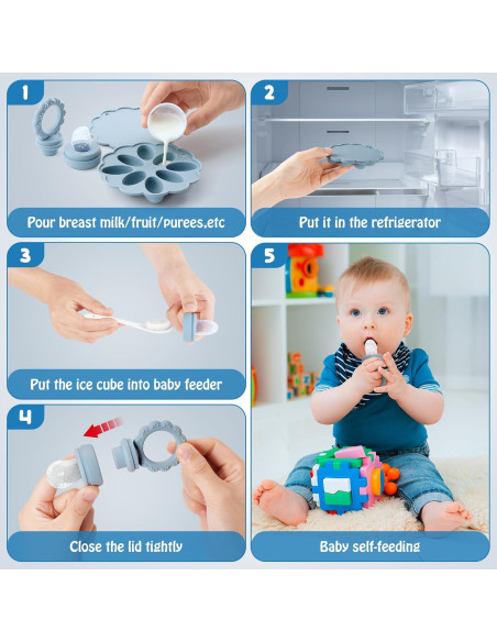 Conjunto de Moldes de Helado y Alimentador de Frutas para Bebés - Silicona 100% Alimentaria Conjunto de Moldes de Helado y Alimentador de Frutas para Bebés - Silicona 100% Alimentaria