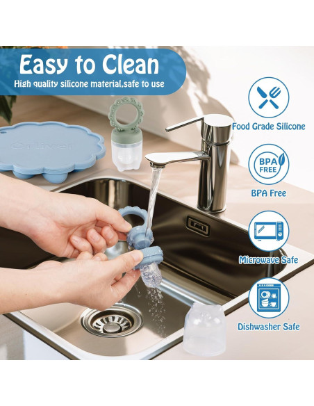 Conjunto de Moldes de Helado y Alimentador de Frutas para Bebés - Silicona 100% Alimentaria Conjunto de Moldes de Helado y Alimentador de Frutas para Bebés - Silicona 100% Alimentaria