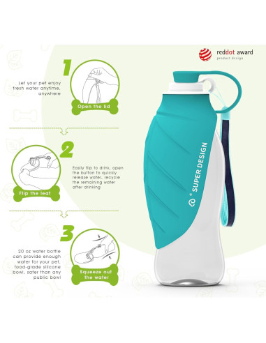 Botella de Agua para Perros Superdesign 580ML Azul Portátil