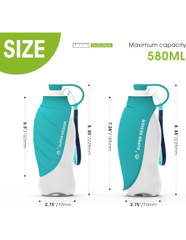 Botella de Agua para Perros Superdesign 580ML Azul Portátil