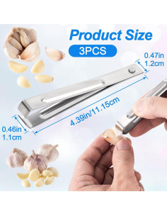 3 Pinzas Peladoras de Ajo Pndeyo de Acero Inoxidable - Plata 2