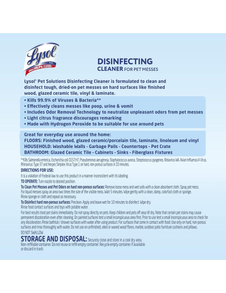 Lysol Spray Limpiador Desinfectante para Mascotas 946ml