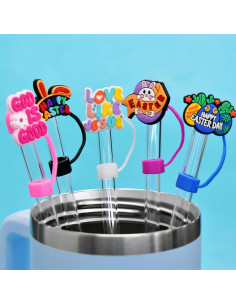 30 Tapas de Pajitas de Pascua YEALQUE Multicolor 10mm Reutilizables 2