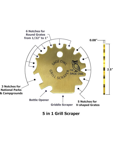 Raspador de Barbacoa Sage Owl de Latón Sin Cerdas 44.5 cm