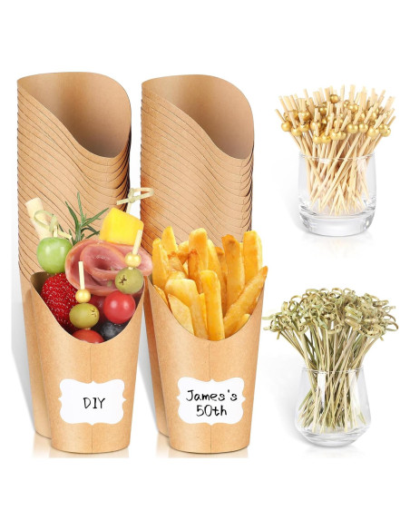 50 Tazas de Charcutería SEANSDA + 200 Palillos + 50 Etiquetas