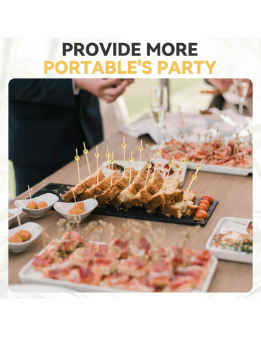 200 Palillos de Cóctel HOPELF de Bambú con Bola Dorada 11.9 cm