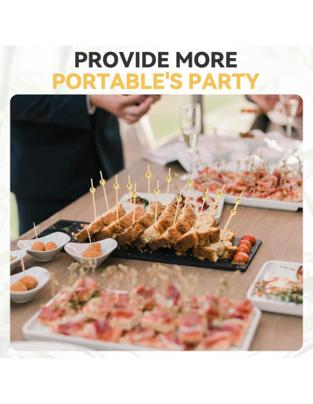 200 Palillos de Cóctel HOPELF de Bambú con Bola Dorada 11.9 cm